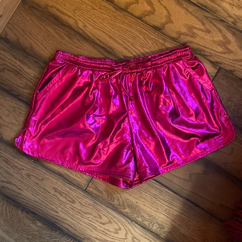 Neon shiny pink shorts